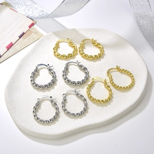 Copper Twisted Hoop Earrings 18K Gold Plated Textured Rope Geometric Circle For Women Minimalist Fashion
