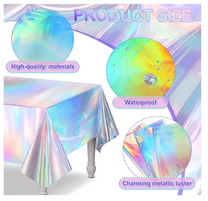 Detail of waterproof holographic laser tablecloth with metallic rainbow reflection effects