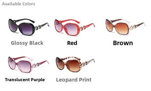 Collection of oversized women sunglasses in five colors with metal chain detail on temples