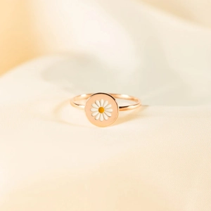 925 Sterling Silver White Daisy Flower Enamel Ring For Women Minimalist Rose Gold Plated Geometric Fashion Finger Ring Jewelry