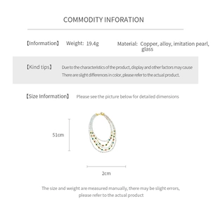 Detailed size and material guide for vintage multi-layer pearl and glass necklace