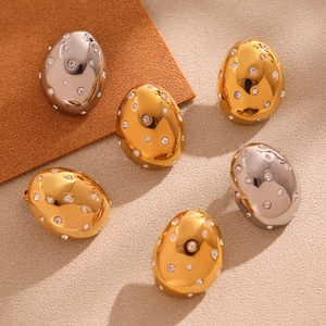 Sparkling 18k gold plated oval stud earrings with clear Czech rhinestones for women