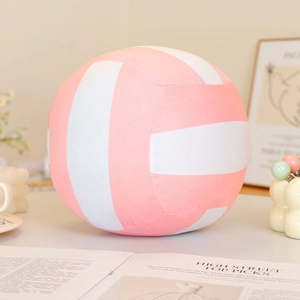 Soft creative volleyball plush pillow in pink and white stripes for home sofa decor