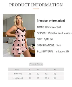 Guide des tailles pour nuisette en soie à cœurs avec tableau de mesures pour S-XL