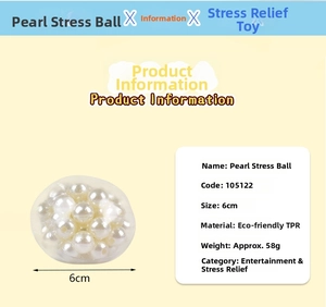 Detail showing 6cm transparent TPR stress ball filled with white pearls for sensory play