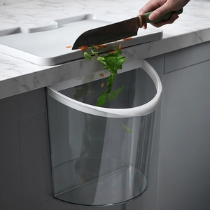 Kitchen Hanging Trash Can Transparent PET Wall Mounted Waste Bin Large Opening Cabinet Door Storage Household