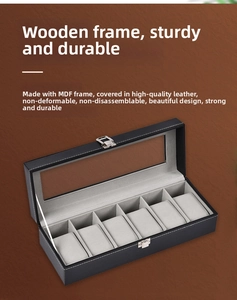 Detailed interior view of 6-slot watch organizer box with soft cushions and metal lock