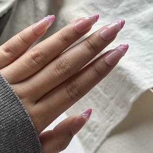Macro view of 3D gradient mermaid tail texture on almond press-on nails