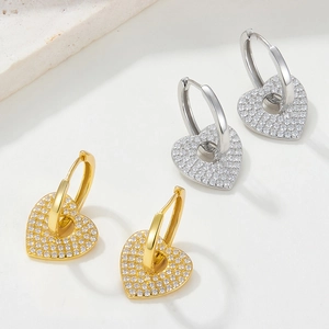 Elegant 925 sterling silver heart earrings with white zircon in gold and silver plating