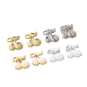 Minimalist alloy cherry pendants in gold, silver, and white finishes for DIY jewelry making
