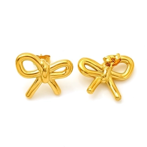 Minimalist 18K gold plated titanium steel butterfly knot stud earrings for women