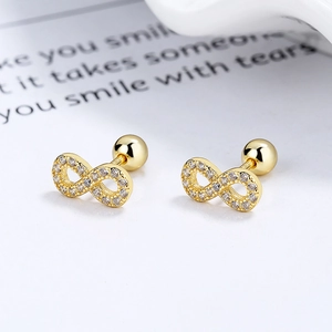 Eleganti orecchini a lobo infinito in argento 925 dorato con brillanti zirconi cubici