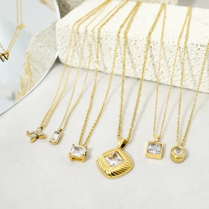 Stainless Steel Zircon Pendant Necklace Gold Plated Heart Geometric Shape Simple Clavicle Chain For Women Elegant Jewelry