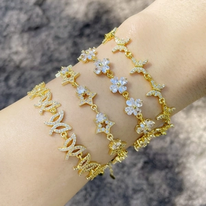 Fashion Copper Bracelet 18K Gold Plated Cubic Zirconia Flower Butterfly Star Design Adjustable For Women Girls Gift