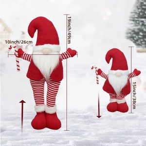 Christmas gnome doll with retractable legs in red and white showing height dimensions