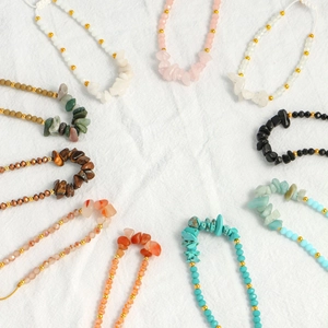 Bohemian natural crystal stone beaded necklaces with handmade woven adjustable cords