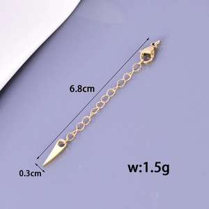 Golden stainless steel extender chain with lobster clasp and cone pendant, 6.8cm length