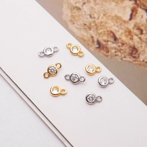 925 Sterling Silver Round Cubic Zirconia Pendants Connectors Single And Double Loops For DIY Bracelet Necklace Making