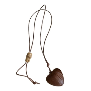 Vintage dark brown wooden heart pendant necklace with adjustable woven cord for women