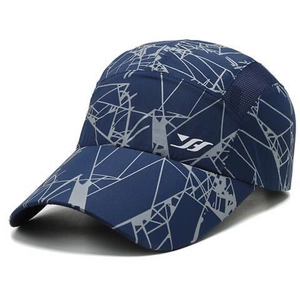 Navy blue breathable mesh baseball cap with geometric print for outdoor sports