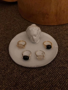 Retro 925 silver rings with natural black onyx and white stones in gold and silver finish