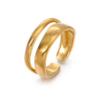 Double-layered 18K gold plated stainless steel open ring with hammered texture