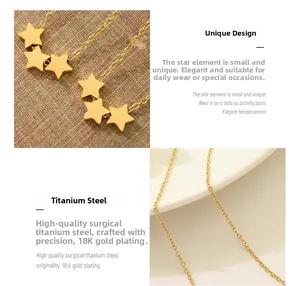 Vues détaillées du collier en titane plaqué or 18k avec pendentif à triple étoile