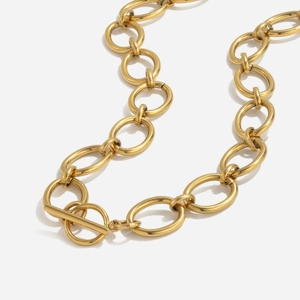 Collier minimaliste à chaîne en O plaqué or 18K en acier inoxydable avec fermoir à bascule OT