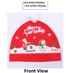 Detail view of red Christmas car headrest cover with Merry Christmas print and snowy scene