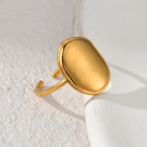 Minimalist 18k gold plated stainless steel open ring with flat oval geometric design