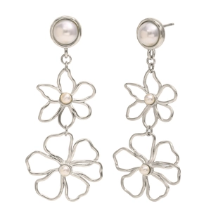 Boucles d'oreilles fleurs en fil d'argent avec perles blanches en acier 316L