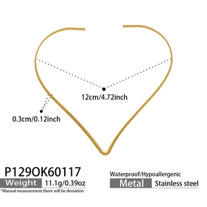 Schema tecnico dettagliato del girocollo a cuore in acciaio inox con dimensioni reali