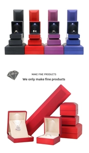 Detail view of premium LED jewelry boxes in multiple colors for rings and necklaces