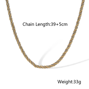 Vue détaillée du collier torsadé bicolore 39+5cm en finition dorée et argentée