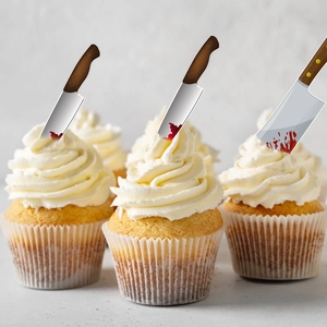 Halloween bloody knife cupcake toppers set for scary party themed birthday decorations