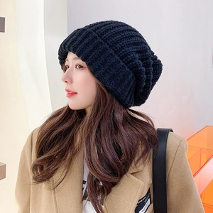 Women Winter Ribbed Slouchy Beanie Hat Thick Warm Cotton Knit Cap Minimalist Solid Color Casual Outdoor Headwear Cold Weather