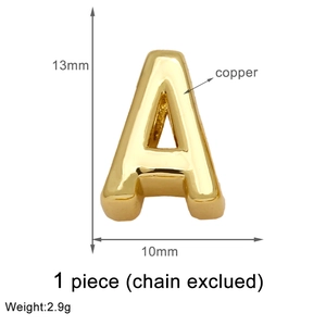 Detailed size view of the golden letter A copper charm showing 13mm height and 10mm width