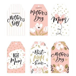 6pcs Happy Mother's Day gift tags featuring pink floral hearts and gold greeting text