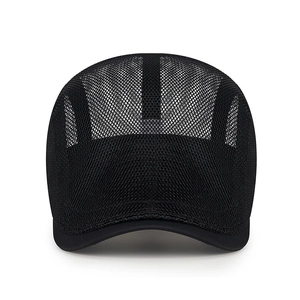 Unisex summer mesh beret hat in black, breathable vintage style sun protection flat cap