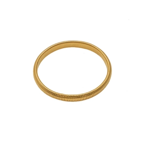Bracciale rigido minimalista in metallo dorato con motivo a trama rigata per donna