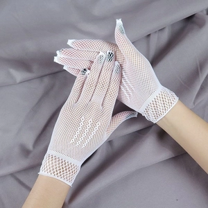 White mesh fishnet gloves for women summer style elastic short sun protection gloves