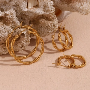 Twisted Hoop Earrings 316L Stainless Steel 18K Gold Plated Rope Textured Woven Style Minimalist Jewelry For Women