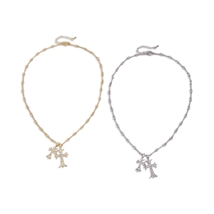18k gold plated double cross pendant necklaces with sparkling crystals in gold and silver