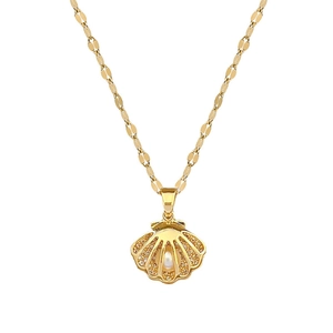 Luxury shell pearl pendant necklace with gold plating and sparkling zircon micro-inlay