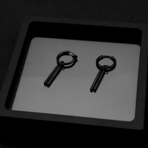 Hip hop punk style matte black stainless steel earrings with rectangle pendants