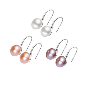 Three pairs of natural pearl earrings in white, pink, and purple with S925 silver hooks