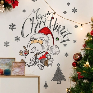 Festive Santa and reindeer wall decals with Merry Christmas text for home decor