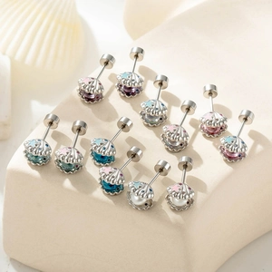 Pink starfish shell earrings with pearls and stars in 316L stainless steel studs