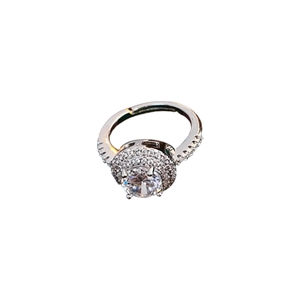 Hollow round zircon open ring with silver finish and micro-pave crystals for women