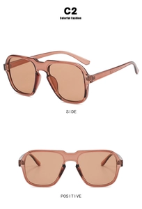 Side and front view of brown aviator sunglasses with oversized polygonal frames